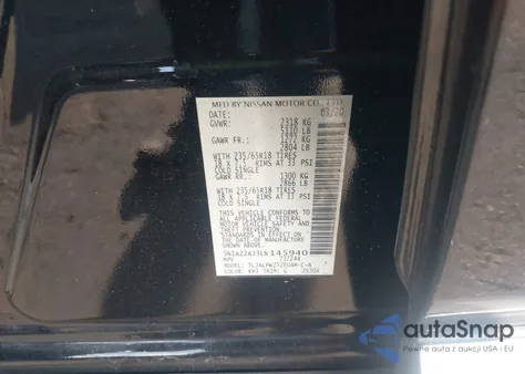 2020 Nissan Murano S Fwd from USA, damaged, VIN 5N1AZ2AJ3LN145940